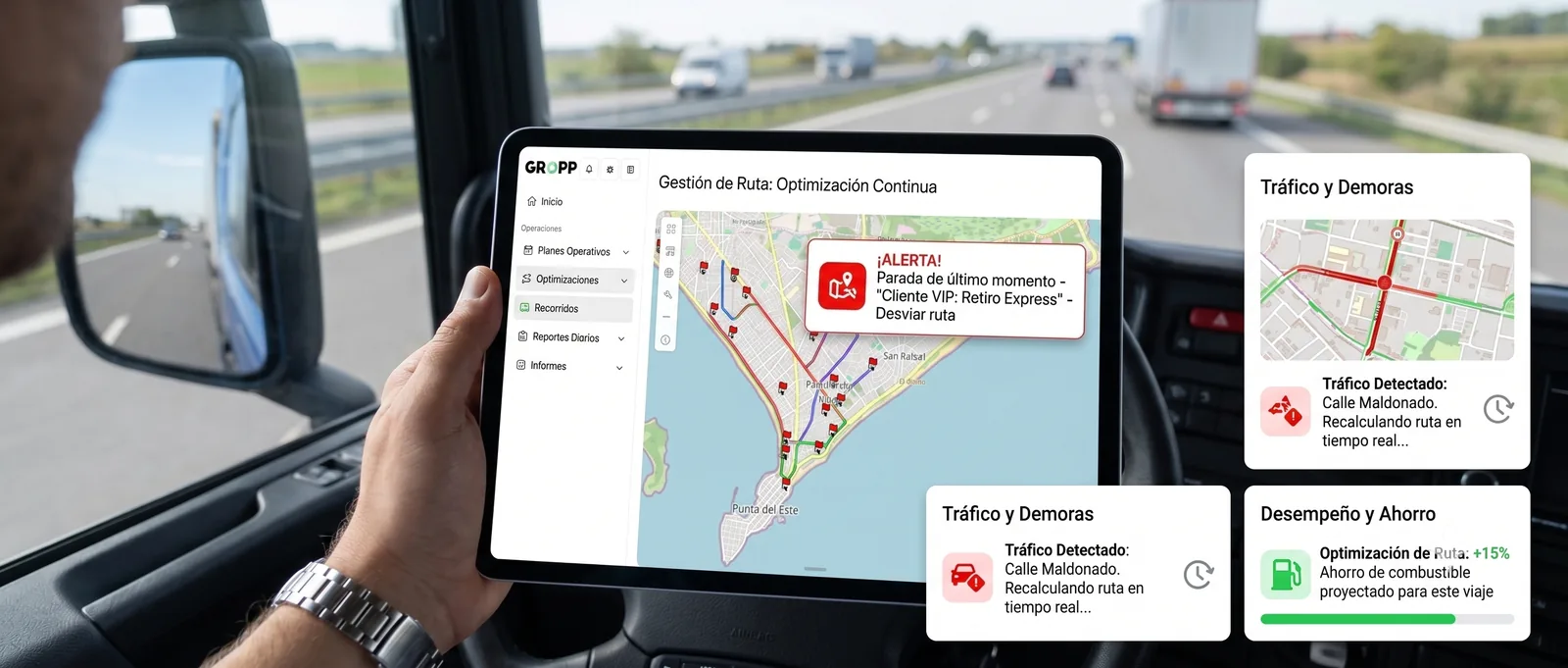 Agente de Ruteo en el tablet del vehículo